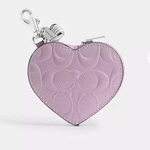 Coach Heart Bag Charm In Signature Leather With Heart Charm Silver/Light Violet